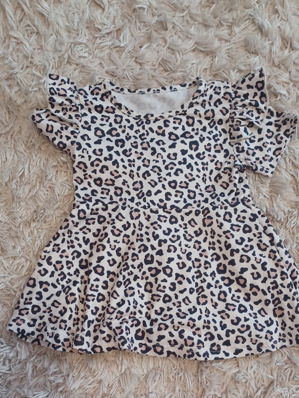 Girls White and Black Leopard Print Flutter Sleeve Shirt